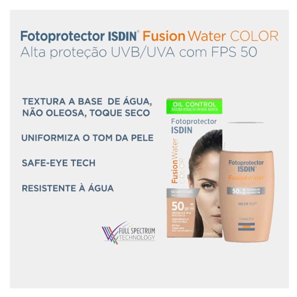 Encontraproduto.com.br - Protetor Solar Isdin Fusion Water Color Oil Control FPS 50 Loção com Cor 50ml