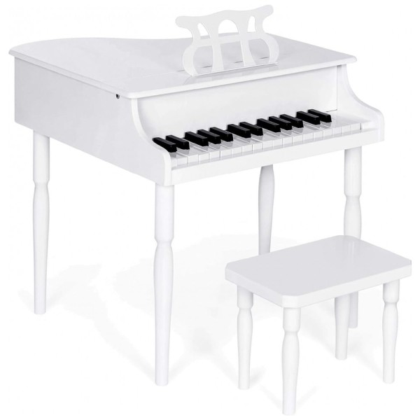 Encontraproduto.com.br - Piano de Cauda Infantil com 30 Teclas e Banco para Crianças de 1 a 5 Anos, Best Choice, Branco
