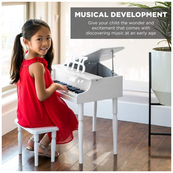Encontraproduto.com.br - Piano de Cauda Infantil com 30 Teclas e Banco para Crianças de 1 a 5 Anos, Best Choice, Branco