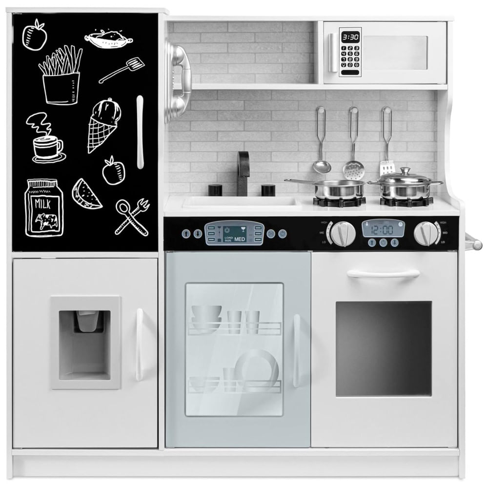 Cozinha Infantil com Design Realista, Telefone, Utensílios, Forno, Micro-Ondas e Pia para Crianças Acima de 3 Anos, Best Choice Products, Branca