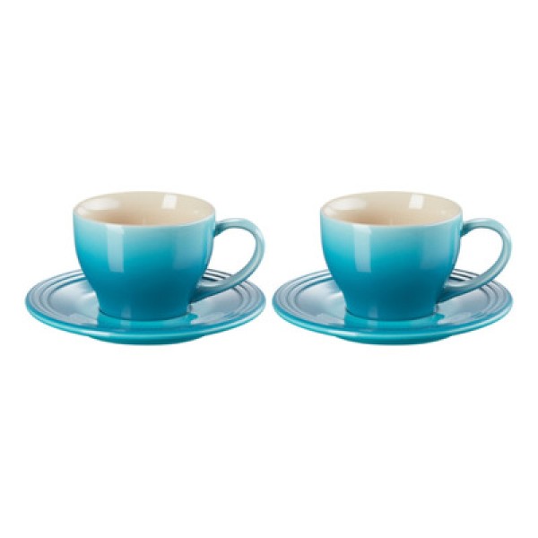 Encontraproduto.com.br - CONJUNTO LE CREUSET 2 CANECAS 200ML ESPRESSO C/ PIRES - Azul Caribe