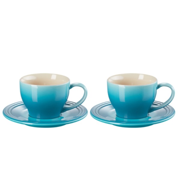 Encontraproduto.com.br - CONJUNTO LE CREUSET 2 CANECAS 200ML ESPRESSO C/ PIRES - Azul Caribe