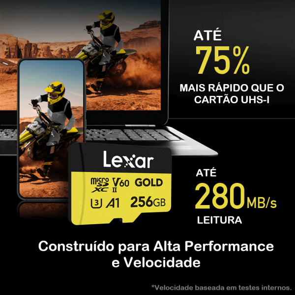 Encontraproduto.com.br - Cartão MicroSDXC 256GB Lexar Gold 4K 280Mb/s UHS-II / V60 / U3 / A1 / Classe 10