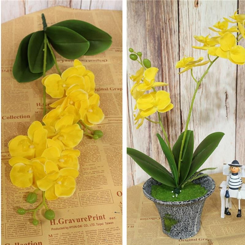 12 Cabeças 2 Garfos Flores Orquídea Borboleta Toque Real Simulação Decoração para Casamento e Festa em Casa