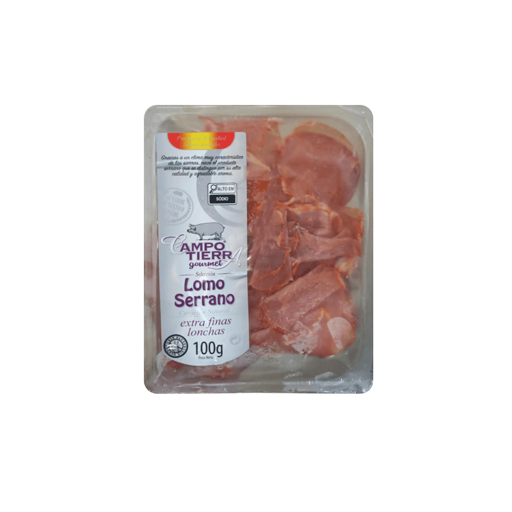 Lombo Serrano Gourmet Campo Tierra EXtra Finas Fatiado Embalagem 100g