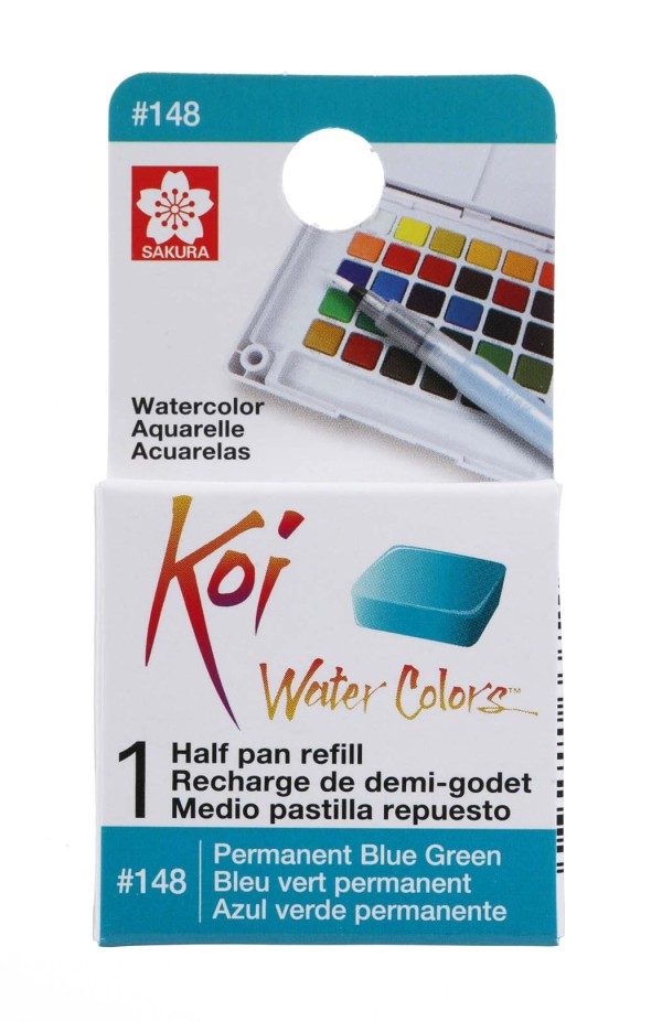 Aquarela em Pastilha Koi Sakura Avulso Tons de Azul, Verde, Marrom, Preto e Branco