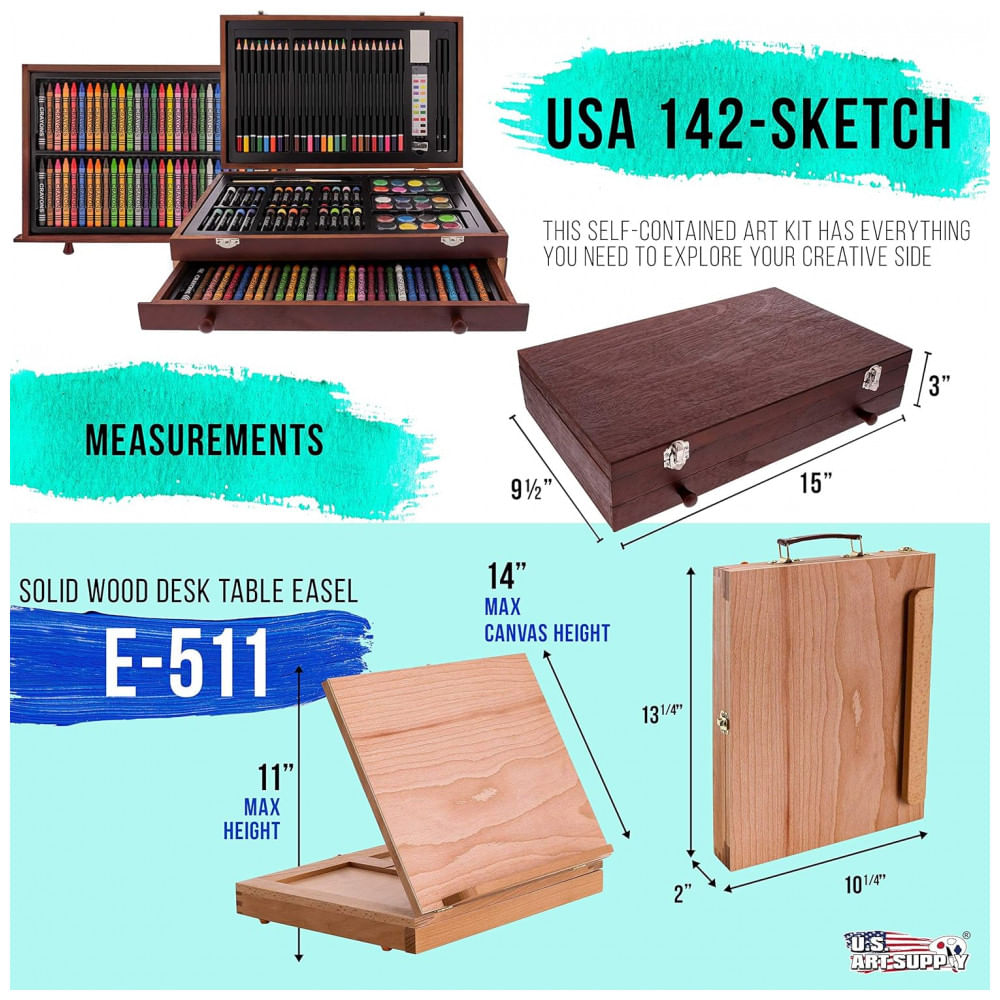 Encontraproduto.com.br - Lápis de Cor Profissional 163Pcs, Cavalete, pasteis, Aquarela, US ART SUPPLY 142 PPBW 511