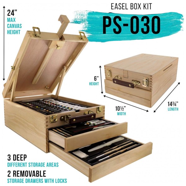 Encontraproduto.com.br - Kit Lápis de Cor Profissional com Maleta de Madeira 95 Peças e Tintas Acrílicas, Aquarela, US Art Supply, Marrom