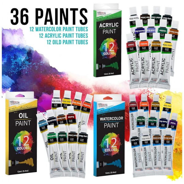 Encontraproduto.com.br - Kit Lápis de Cor Profissional com Maleta de Madeira 95 Peças e Tintas Acrílicas, Aquarela, US Art Supply, Marrom
