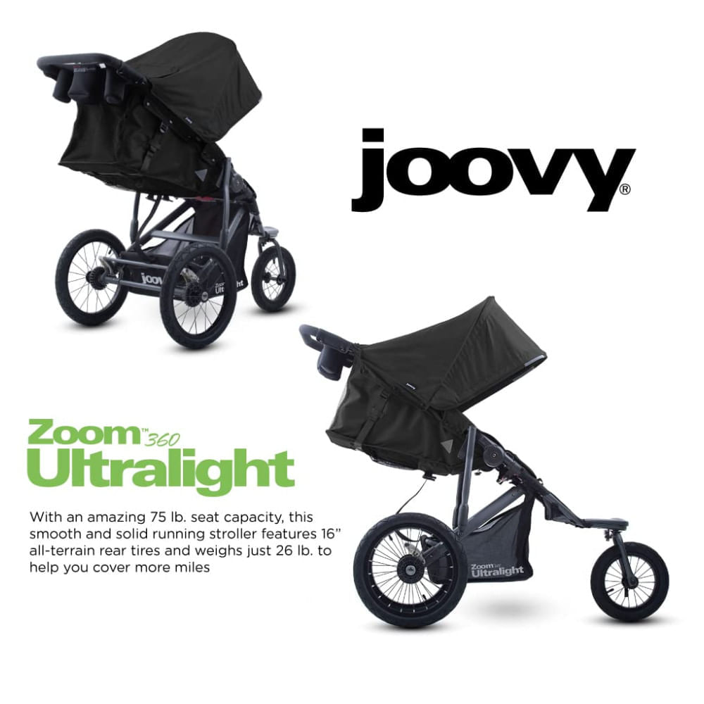 Encontraproduto.com.br - Carrinho de Bebê Ultraleve com Suspensão de Absorção de Choque e Cesta de Armazenamento, Joovy Zoom360, Preto