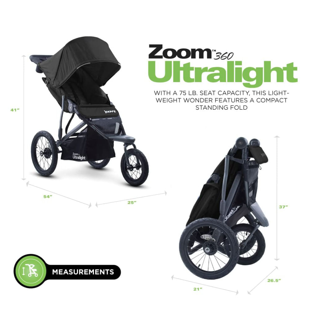 Encontraproduto.com.br - Carrinho de Bebê Ultraleve com Suspensão de Absorção de Choque e Cesta de Armazenamento, Joovy Zoom360, Preto