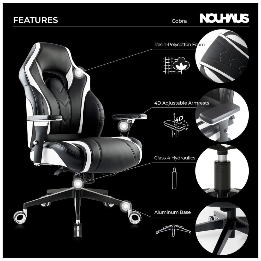 Cadeira de Escritório Ergonômica com Rodízios Extra Grandes, Nouhaus, Preta