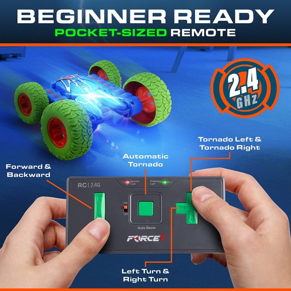 Encontraproduto.com.br - Carrinho de Controle Remoto, 4WD 2.4 Ghz, 360 com Bateria Recarregável, FORCE1, Azul