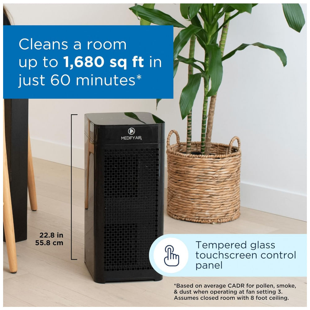 Encontraproduto.com.br - Purificador de Ar com Filtro HEPA H13 e 3 Velocidades, Cobertura 78 m2, 2 UN, 110V, Medify MA 40, Preto