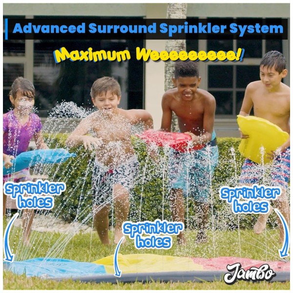 Encontraproduto.com.br - Parque Aquático Inflável 6 Metros com 3 Bodyboards e Sistema de Aspersão de Água de 3 Vias para Crianças, Jambo, Colorido