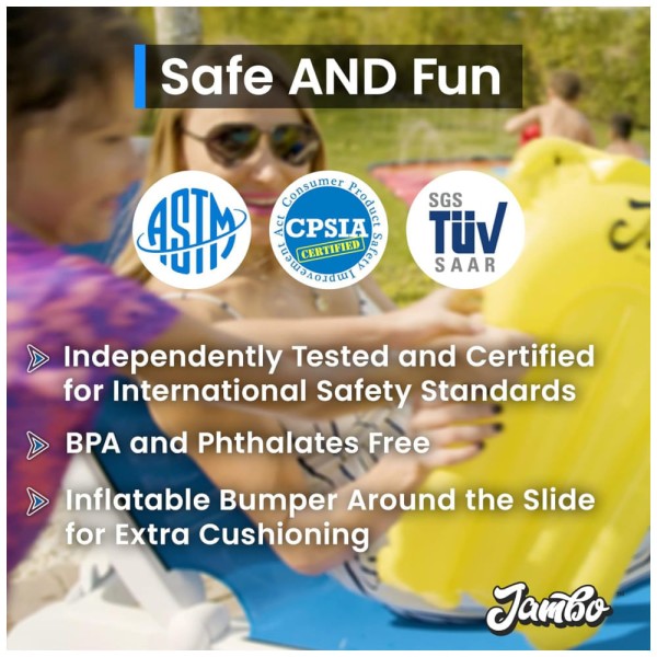 Encontraproduto.com.br - Parque Aquático Inflável 6 Metros com 3 Bodyboards e Sistema de Aspersão de Água de 3 Vias para Crianças, Jambo, Colorido