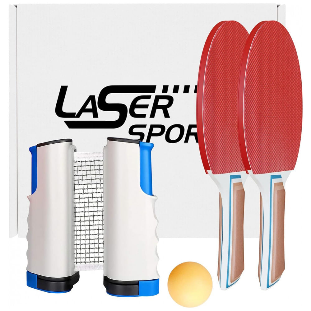Encontraproduto.com.br - Kit de Ping Pong com Mesa Portátil, 2 Raquetes, 1 Bola, LASER SPORTS, Vermelho