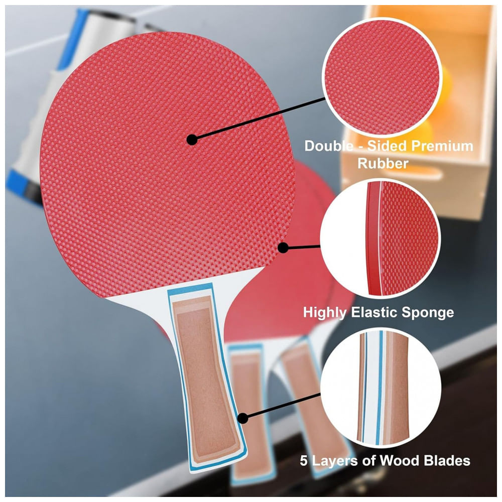 Encontraproduto.com.br - Kit de Ping Pong com Mesa Portátil, 2 Raquetes, 1 Bola, LASER SPORTS, Vermelho