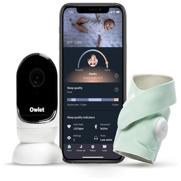 Encontraproduto.com.br - Baba Eletrônica com Câmera em HD e e Dream Sock Indicador de Qualidade do Sono, Owlet, Branca