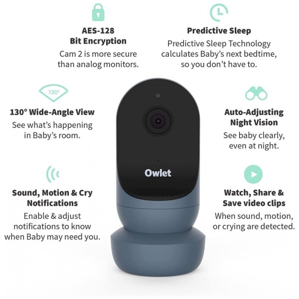 Encontraproduto.com.br - Babá Eletrônica Câmera Inteligente HD com Visão Noturna, Zoom 4X e Sensor de Movimento e Choro, 110V, Owlet, Azul