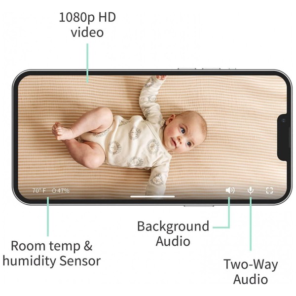 Encontraproduto.com.br - Babá Eletrônica Câmera Inteligente HD com Visão Noturna, Zoom 4X e Sensor de Movimento e Choro, 110V, Owlet, Azul