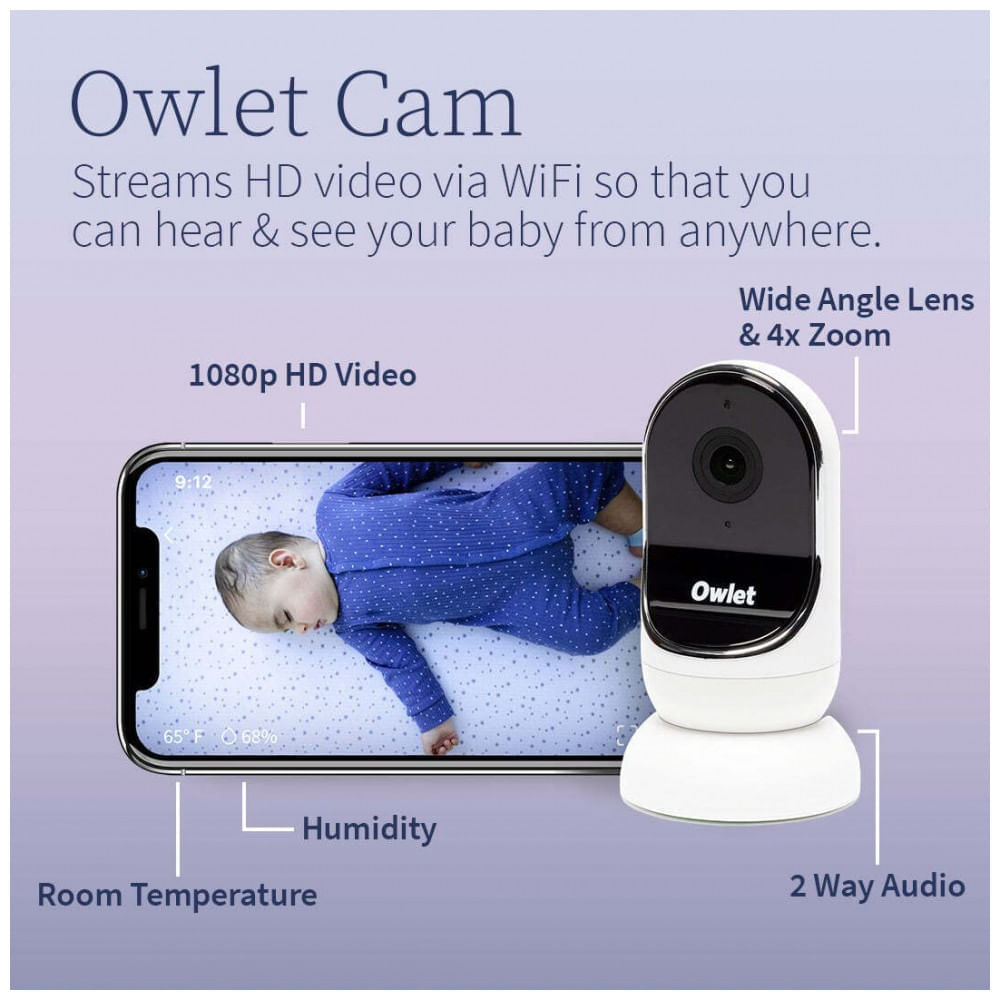 Encontraproduto.com.br - Baba Eletrônica com Câmera HD e Indicador de Qualidade do Sono, Owlet, Branco