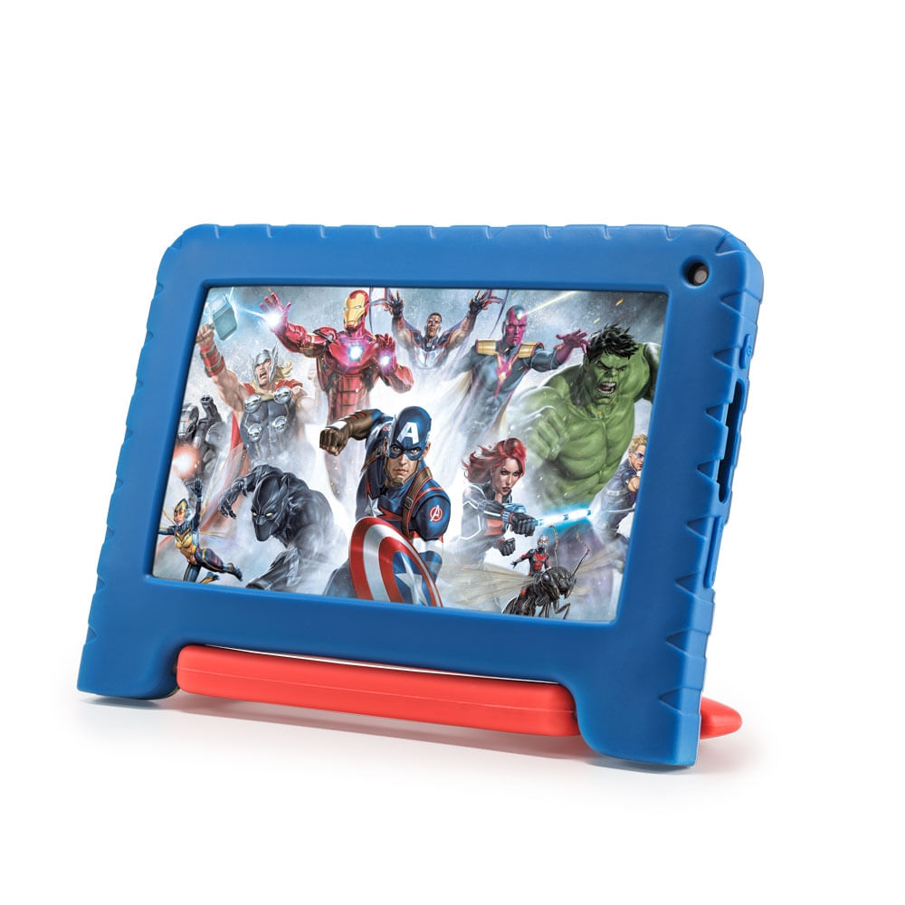 Encontraproduto.com.br - Tablet Infantil Avengers 4GB RAM + 64GB + Tela 7 pol + Case + Wi-fi + Android 13  + Quad Core Multi - NB417OUT [Reembalado]