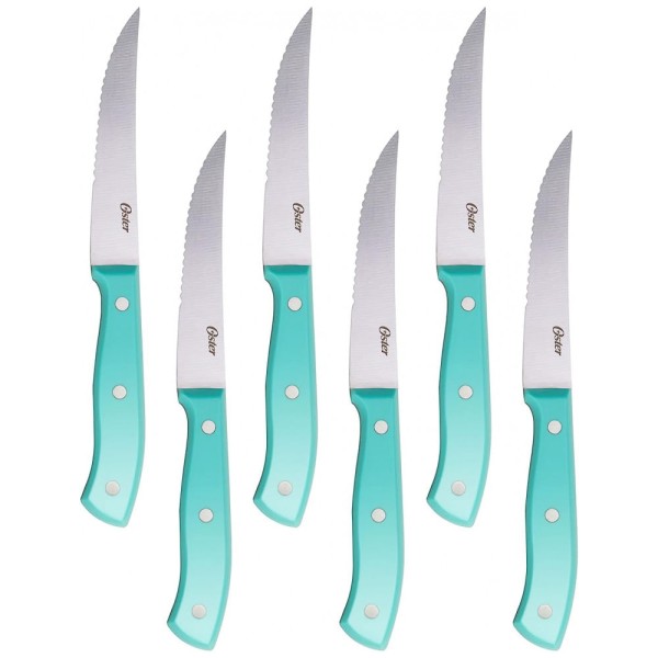 Encontraproduto.com.br - Conjunto de Facas em Aço Inoxidável com Bloco de Bancada, 14 Peças, Oster, Azul