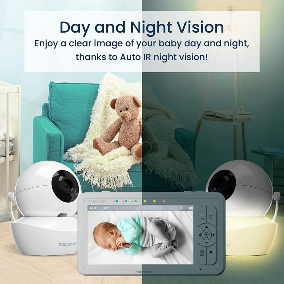 Babá Eletrônica Babysense com 2 Câmeras HD, Luz Noturna, Alcance de 292 Metros e Visão Noturna