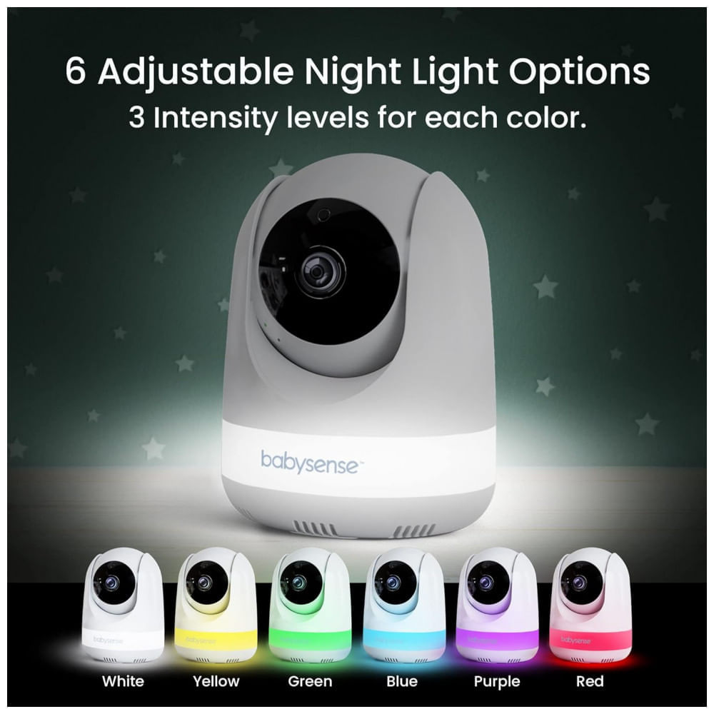 Encontraproduto.com.br - Babá Eletrônica com Câmera Full HD e Áudio, Luz Noturna RGB, Zoom 4X, 110V, Babysense, Branca