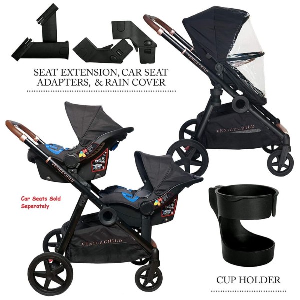 Encontraproduto.com.br - Carrinho de Bebê Moderno e Modular com 30 Configurações para 1 ou 2 Crianças, Venice Child, Preto Maverick