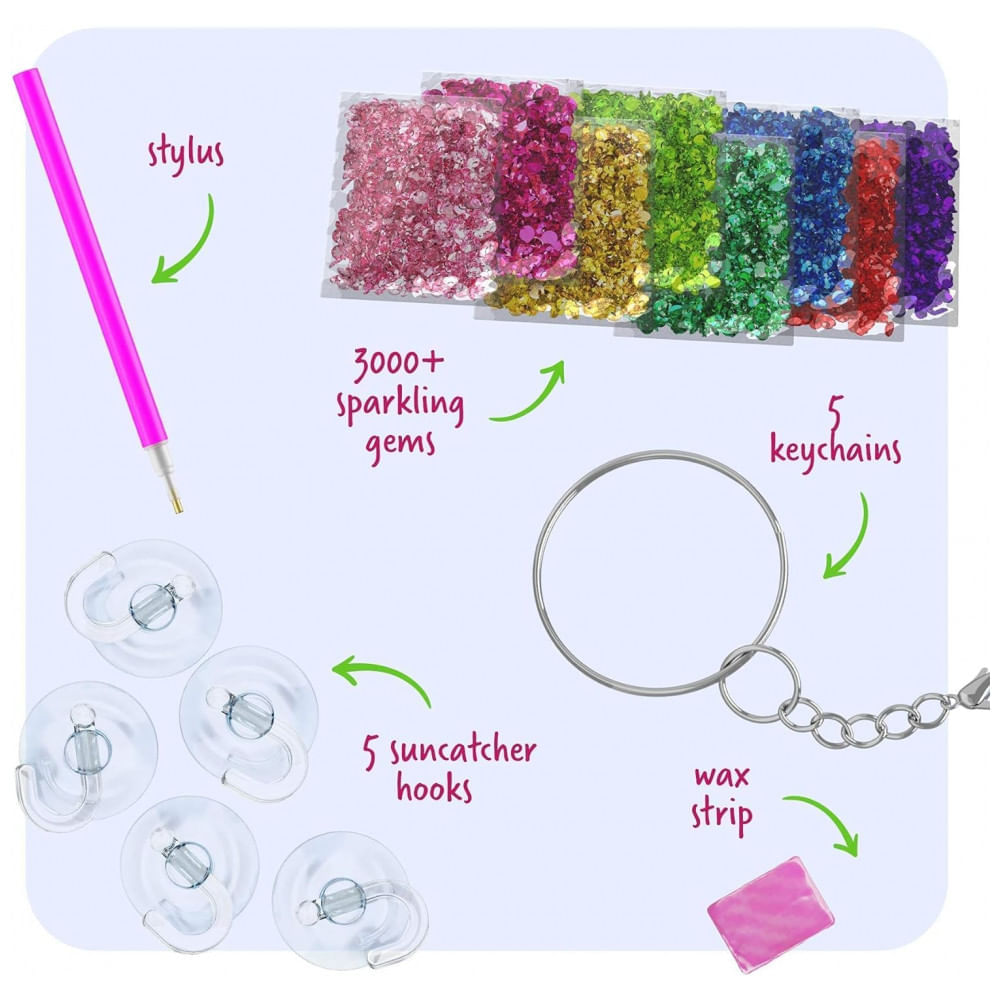 Gem Art Kit Faça Você Mesmo DIY Chaveiros com Aplique de Pedras Brilhantes, Idade Recomendada 6 ou mais, DANDARCI, Azul