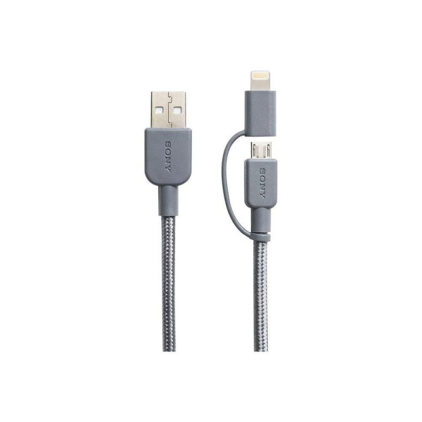 Encontraproduto.com.br - Cabo Micro USB e Lightning 2 em 1 Premium Cinza - Sony