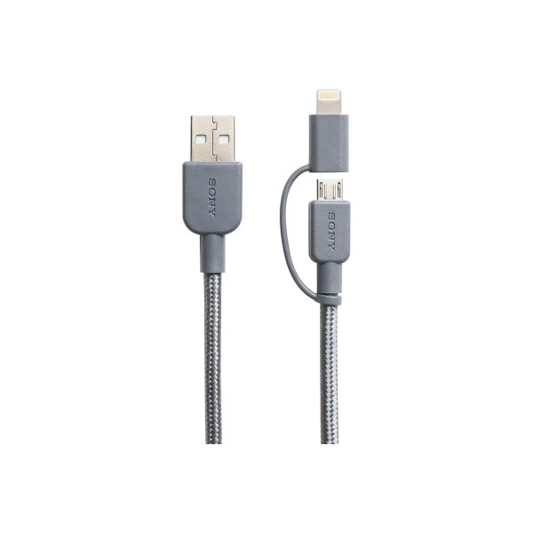 Encontraproduto.com.br - Cabo Micro USB e Lightning 2 em 1 Premium Cinza - Sony