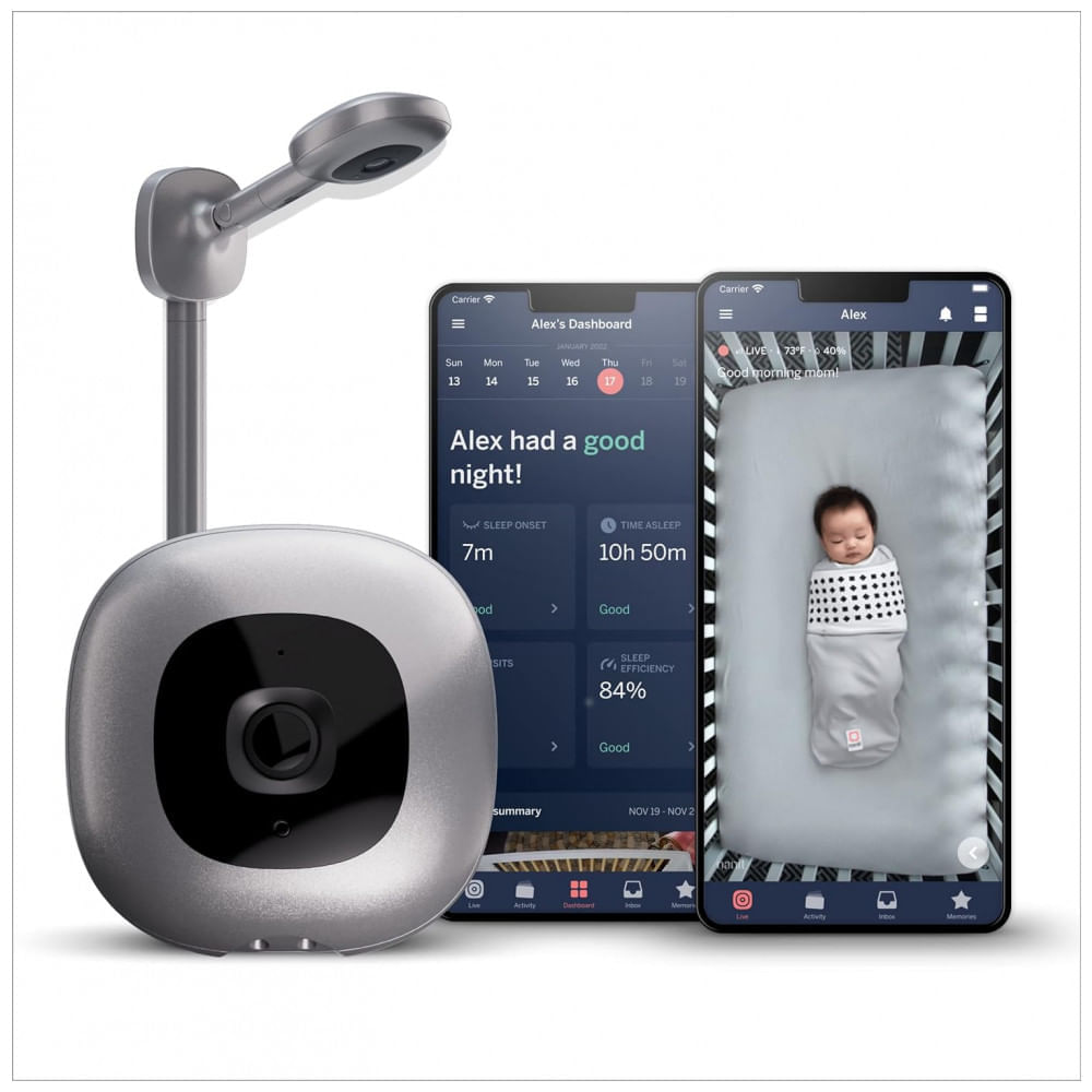Monitor Inteligente para Bebês com Sensor de Respiração e Movimento, Áudio Bidirecional e Visão Noturna, Nanit Pro, Prata
