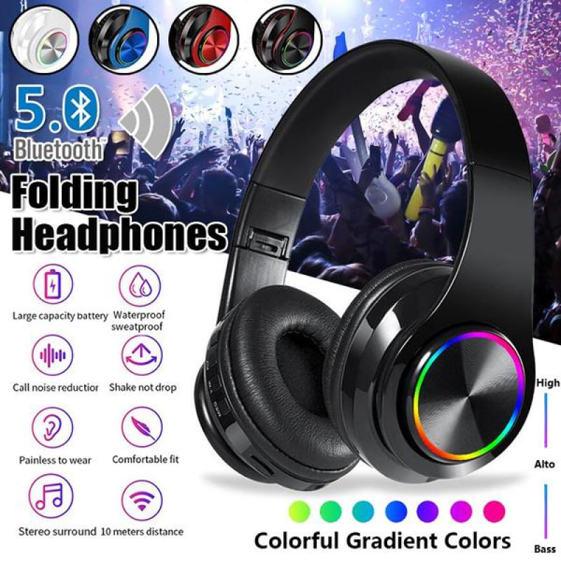 Fones de Ouvido Sem Fio Coloridos com Luz LED e Bluetooth 5.0
