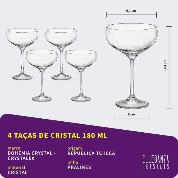 Encontraproduto.com.br - Taça Coupe De Cristal Bohemia 180 ml Pralines 4 Peças