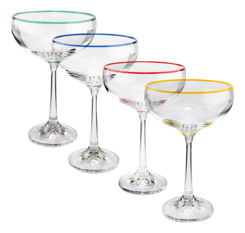 Jogo de taças coquetel em cristal Bohemia Praline 4 peças 180ml com filete colorido