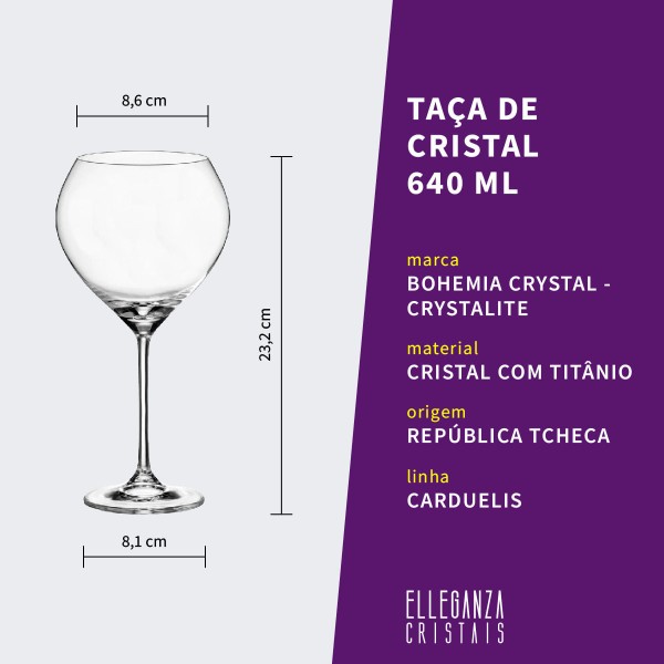 Encontraproduto.com.br - Taça de Cristal Bohemia Para Vinho 640 ml Carduelis 6 Peças