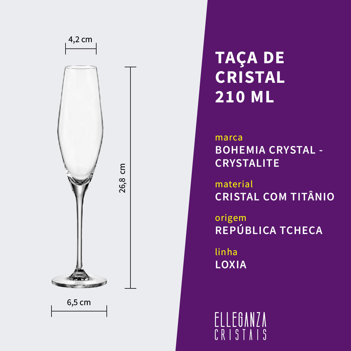 Encontraproduto.com.br - Jogo 6 Taças Champanhe Loxia Cristal Ecológico Bohemia