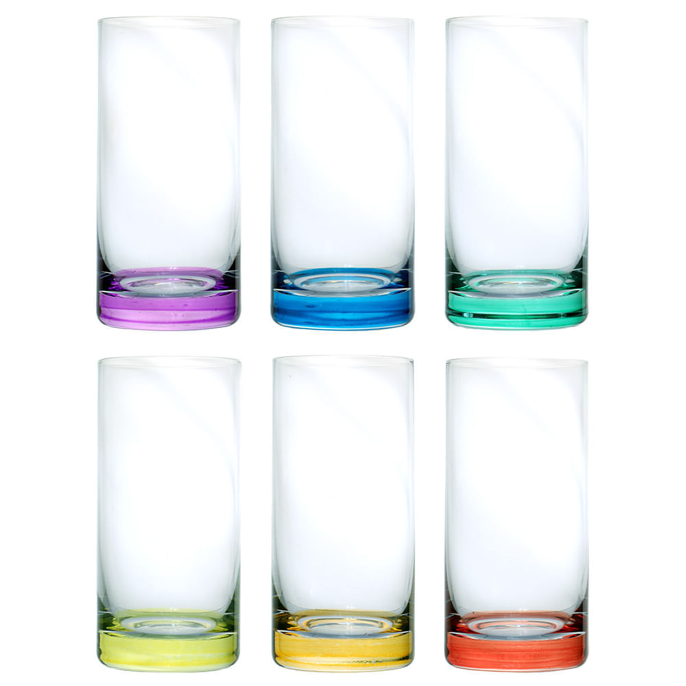 Jogo de copos altos em cristal Bohemia Barware 350ml 6 peças coloridos