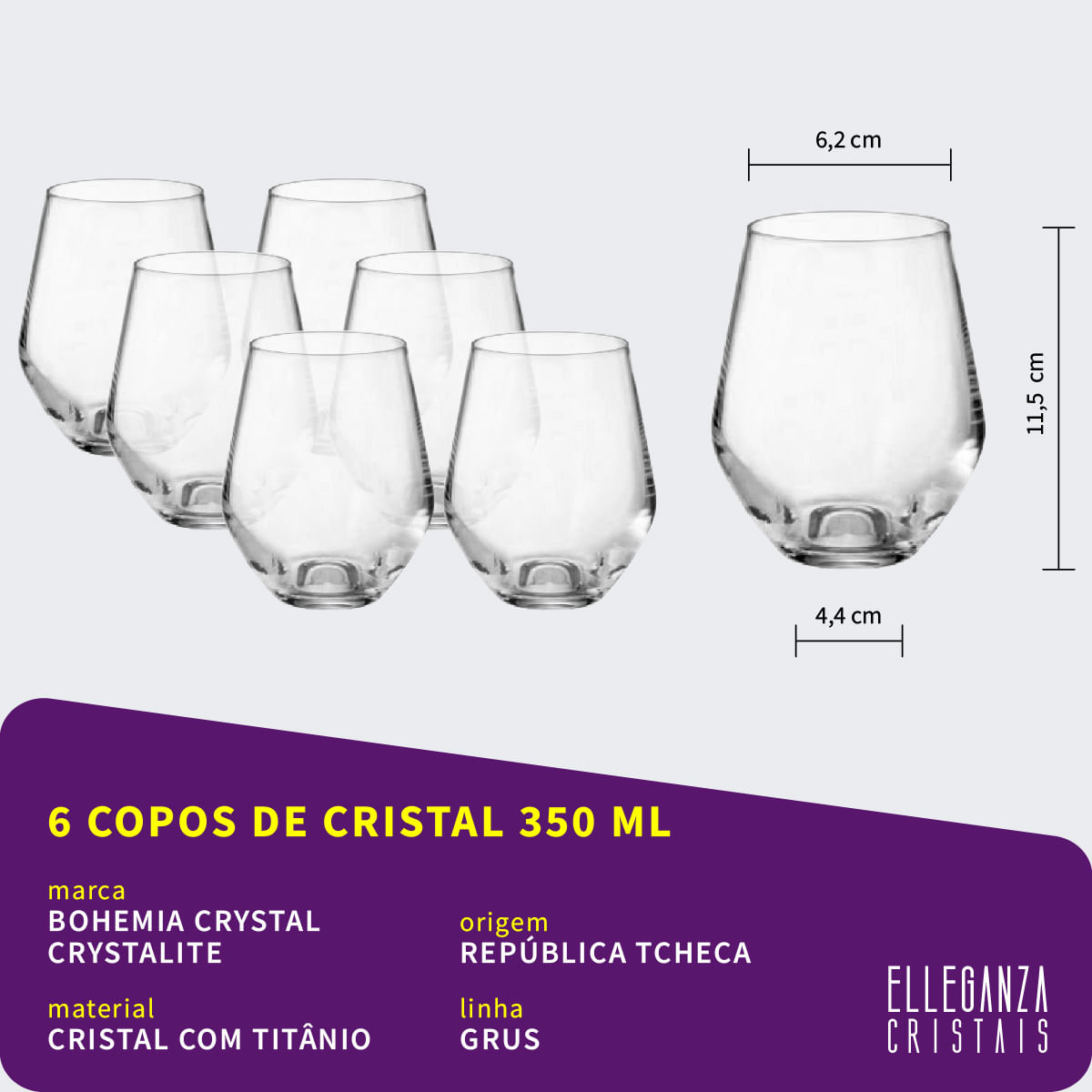 Encontraproduto.com.br - Jogo de copos em cristal Bohemia Michele 350ml 6 peças