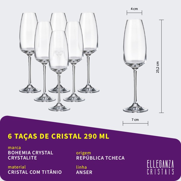 Encontraproduto.com.br - Taça De Cristal Bohemia Para Champanhe 290 ml Anser 6 Peças