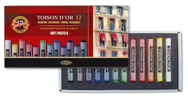 Encontraproduto.com.br - Giz Pastel Seco Macio Redondo Toison Dor Estojo com 12 Cores Ref.8512 Koh-I-Noor