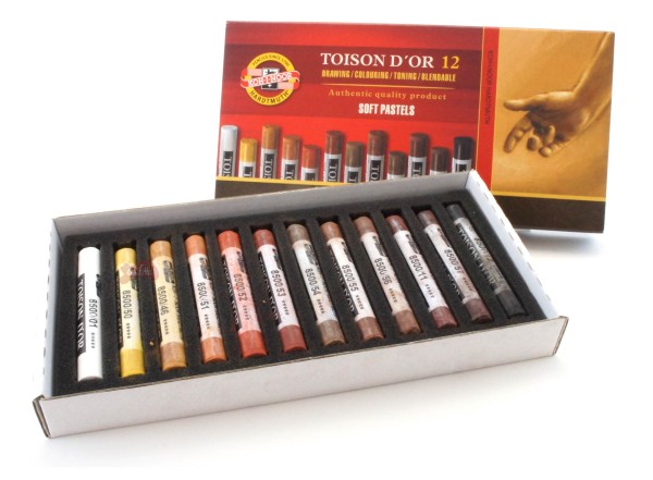 Encontraproduto.com.br - Giz Pastel Seco Macio Redondo Toison Dor Estojo com 12 Tons De Marrom Ref.8522G Koh-I-Noor