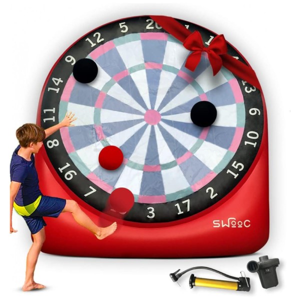 Encontraproduto.com.br - Alvo de Dardos Inflável Gigante de 1,87 Metros de Altura com Bolas e Bomba de Ar, SWOOC, Vermelho
