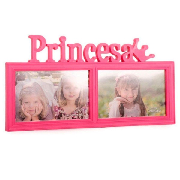Encontraproduto.com.br - Porta Retrato Mural Duplo Princesa Rosa 10x15cm