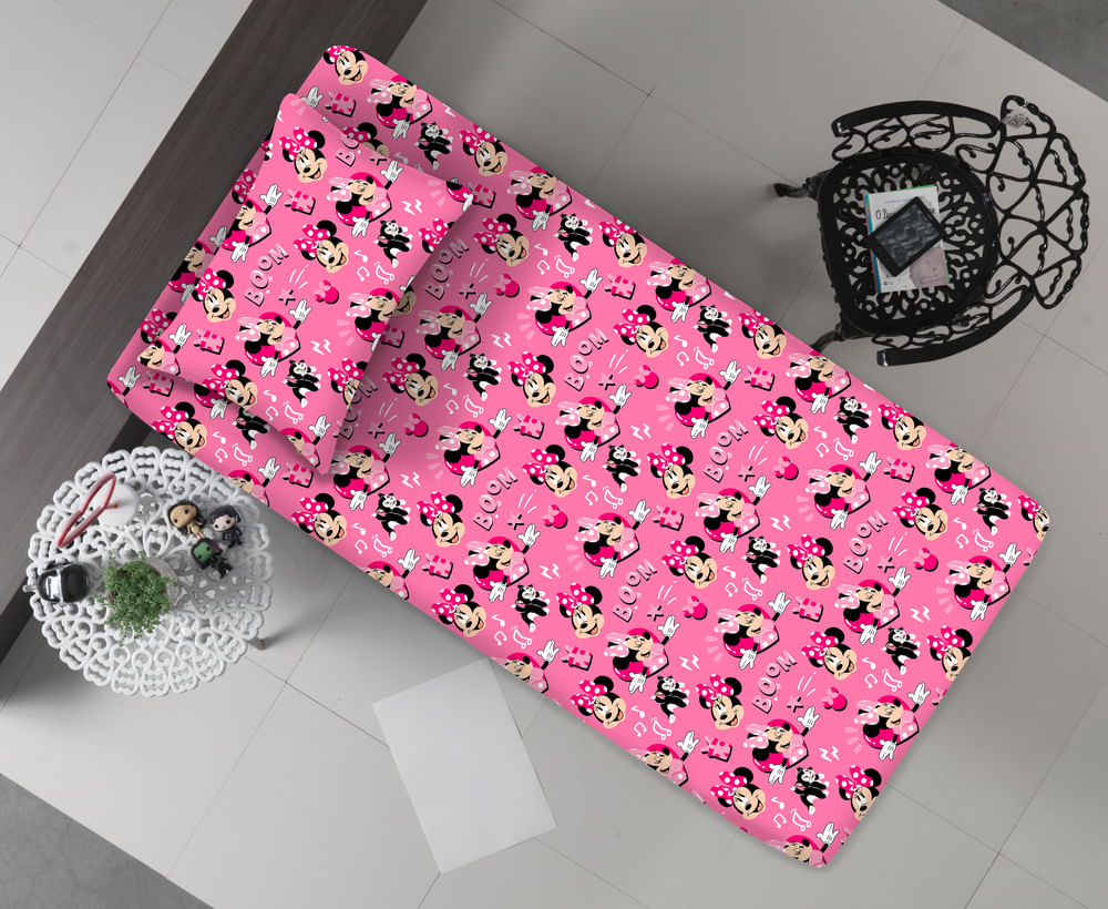 Jogo De Cama Malha Minnie Mouse Boom Classic