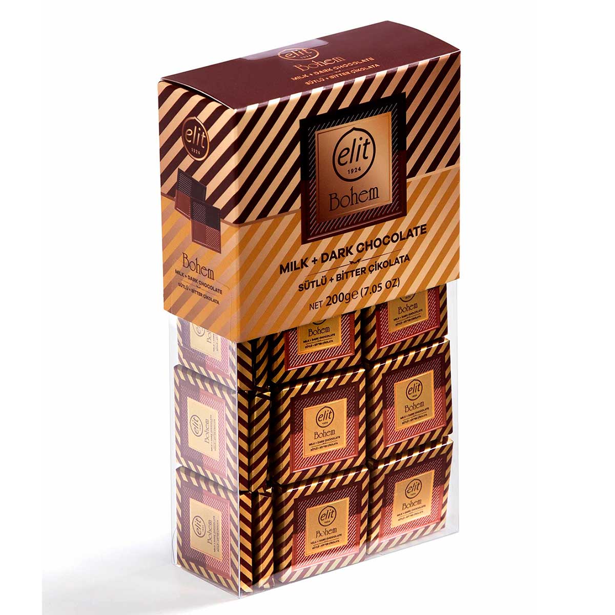 Encontraproduto.com.br - Chocolate Meio Leite Meio Amargo Sortido Baunilha Elit Bohem 200g