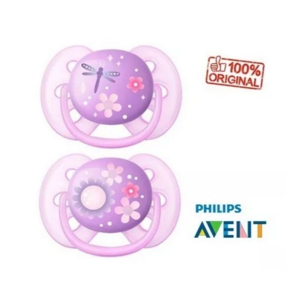 Encontraproduto.com.br - Kit Chupeta Avent Ultra Soft Decorada 6-18 Meses Menina 2 Unidades